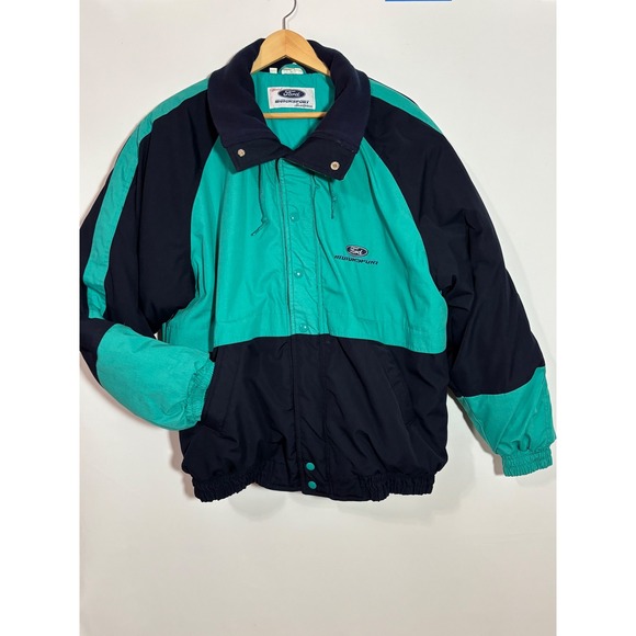 Vintage Ford Motorsport Sportswear Jacket Mens XL Teal Navy Blue Racing Bomber